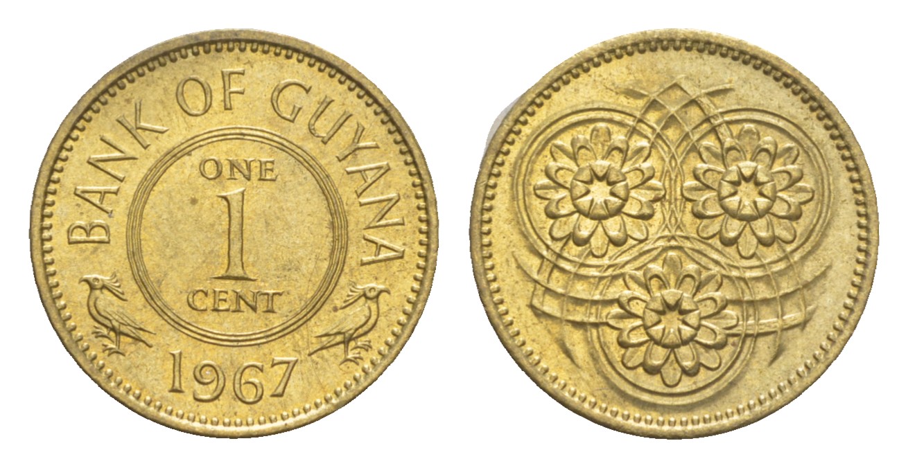 Гайана 1 цент 1967 Республика KM 31 никель латунь UNC 4659-516