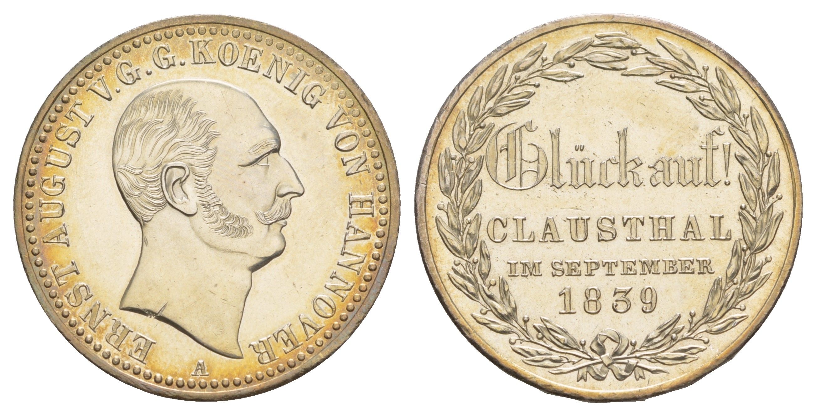 Ганновер 1 талер 1839 Посещение королем (Эрнст Август (1837-1851) монетного двора в Клаустале KM 184, AKS 131. J. HB 65, Davenport 668 серебро UNC 10-016-03