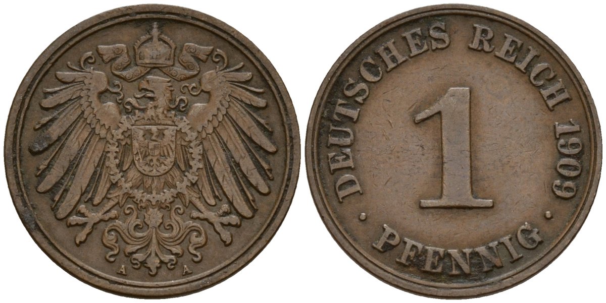 Германия 1 пфенниг 1909 A KM 10, J. 10 медь 192-644