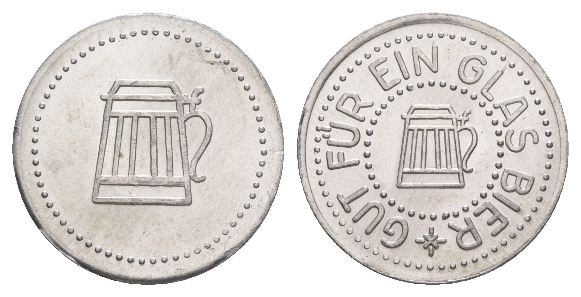 Германия жетон в 1 "стакан пива" ND диаметр 24 мм, вес 1,1 гр алюминий UNC 4638-845