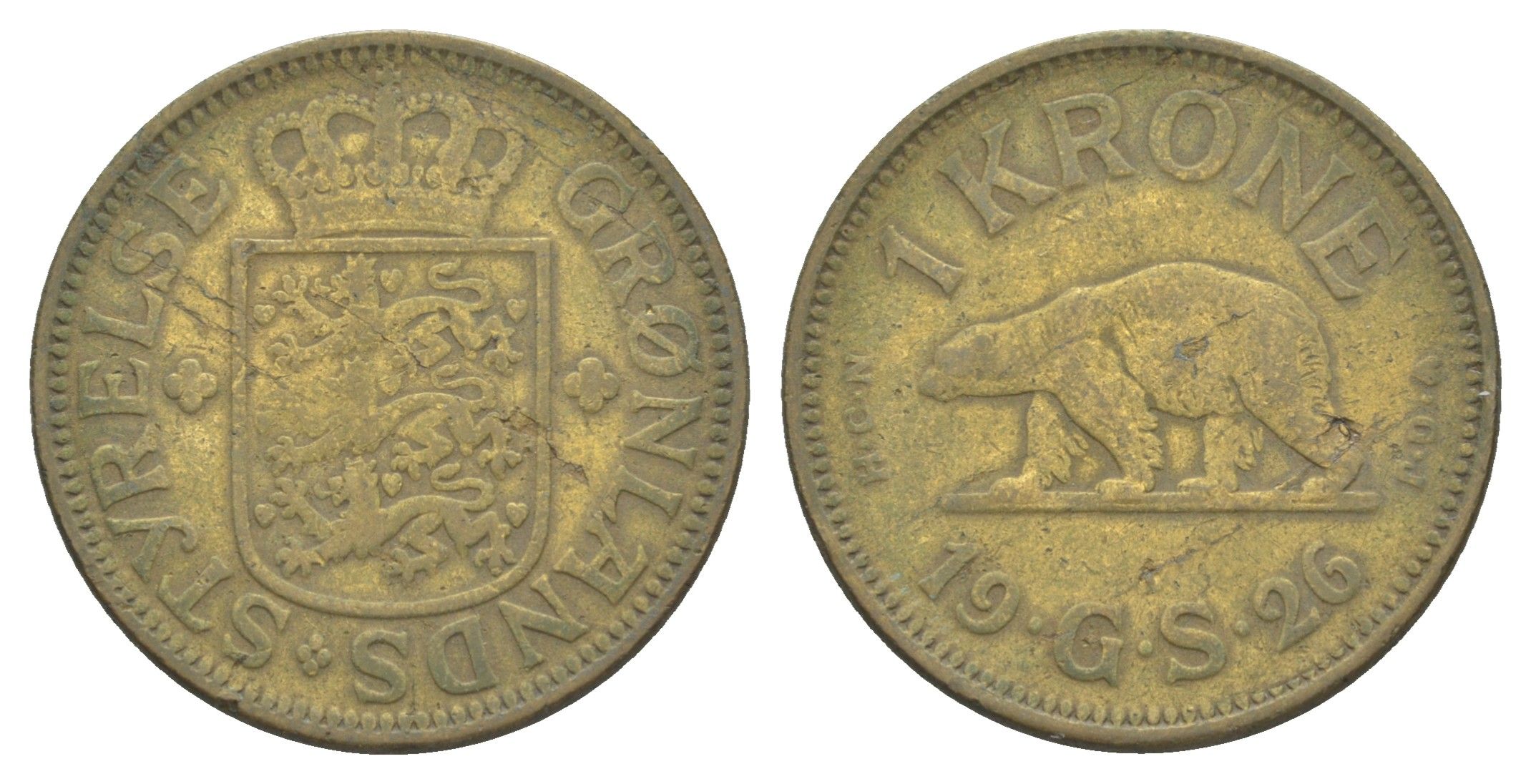 Гренландия 1 крона 1926 KM 8 алюминиевая бронза 1528-813