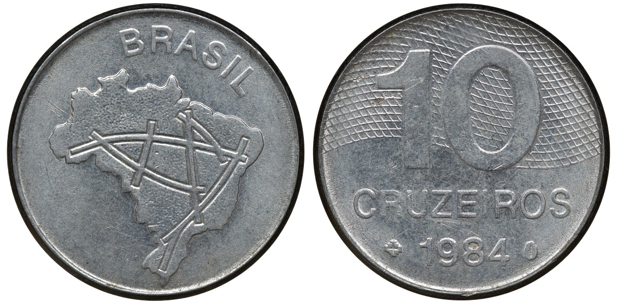 БРАЗИЛИЯ 10 КРУЗЕЙРО 1984 KM 593.1 сталь aUNC 72-1456