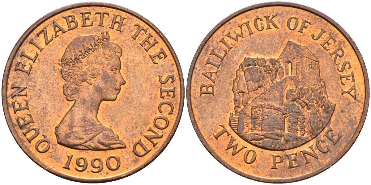 Джерси 2 пенса 1990 Сент-Хелиер, Елизавета II (1952-) KM 55 бронза UNC 4583-143