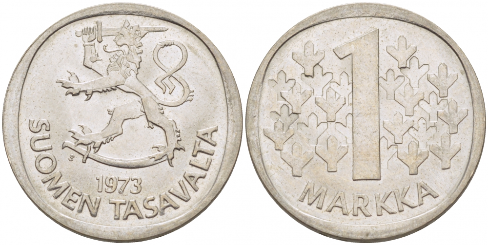 ФИНЛЯНДИЯ 1 МАРКА 1973 S KM 49а медно-никель UNC 3718-915