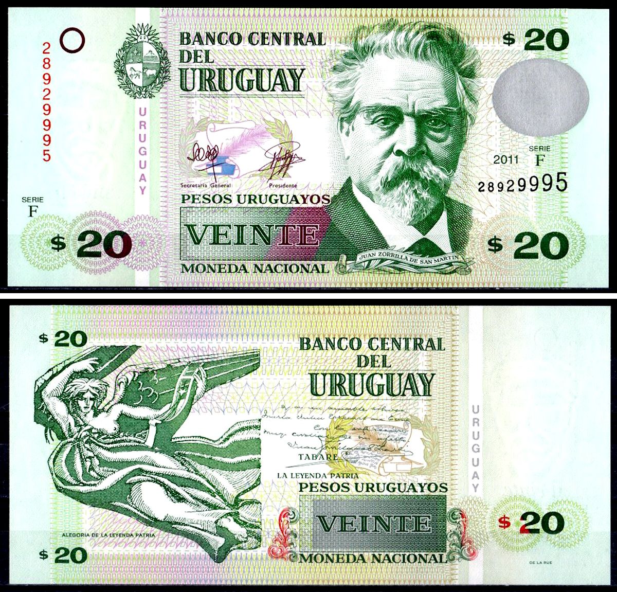 Уругвай 20 песо 2011 Pick 86 b бумага UNC (пресс) 402-48-2-1