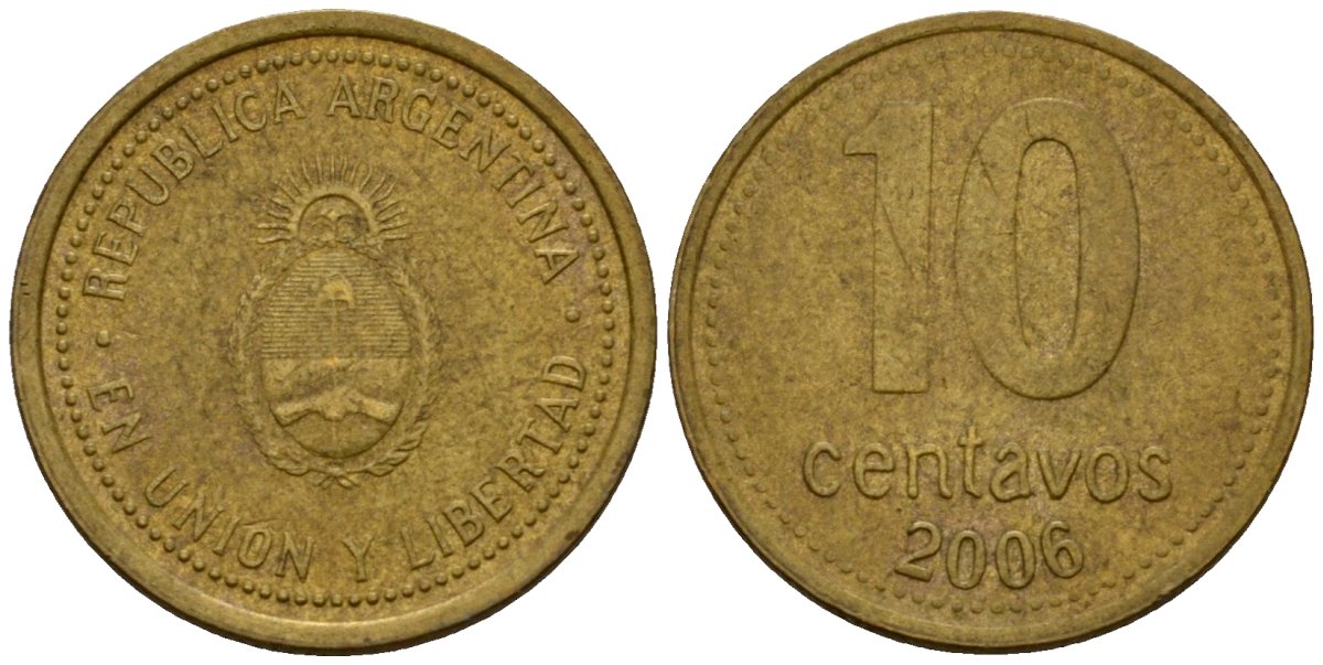 Аргентина 10 сентаво 2006 герб KM 107 алюминиевая бронза 4602-845