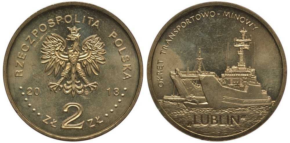 Польша 2 злотых 2013 MW, серия суда польского флота, военно-транспортный корабль "Люблин" KM 862 нордик UNC 4676-1011