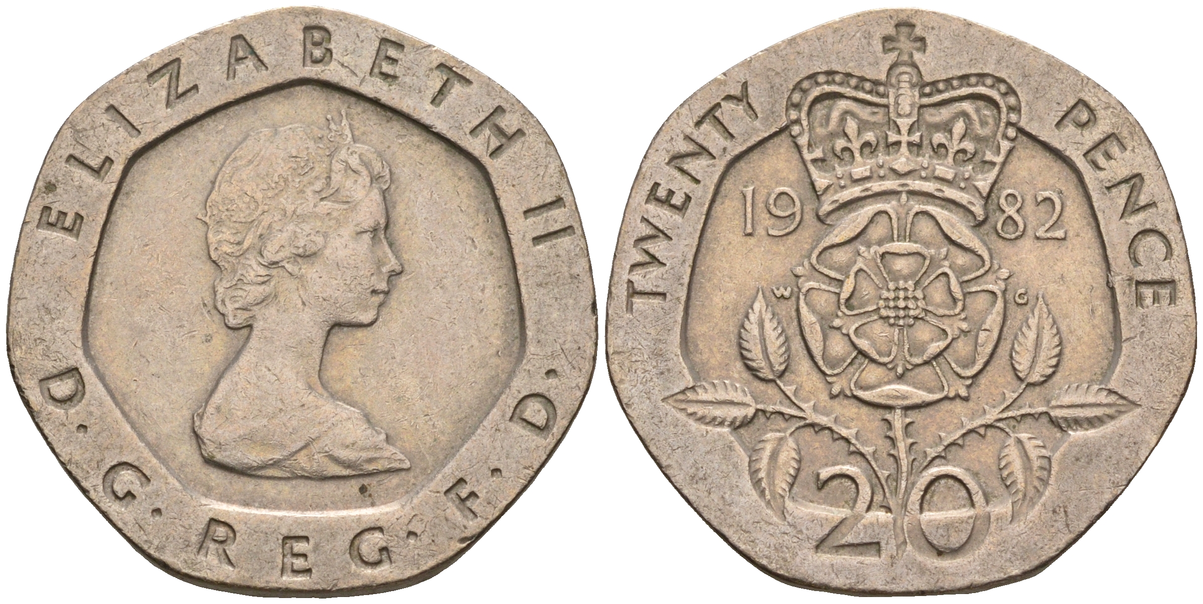 Великобритания 20 пенсов 1982 Елизавета II (1952-2022) KM 931, Spink 4230 (G1) медно-никель    4603-1022