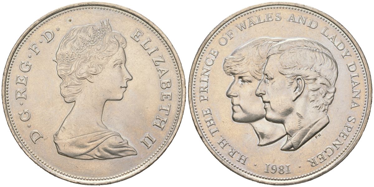 Великобритания 25 пенсов 1981 Королевская свадьба принца Чарльза и леди Дианы, Елизавета II (1952-2022) KM 925, Spink 4229 медно-никель UNC 00-1067-4-44