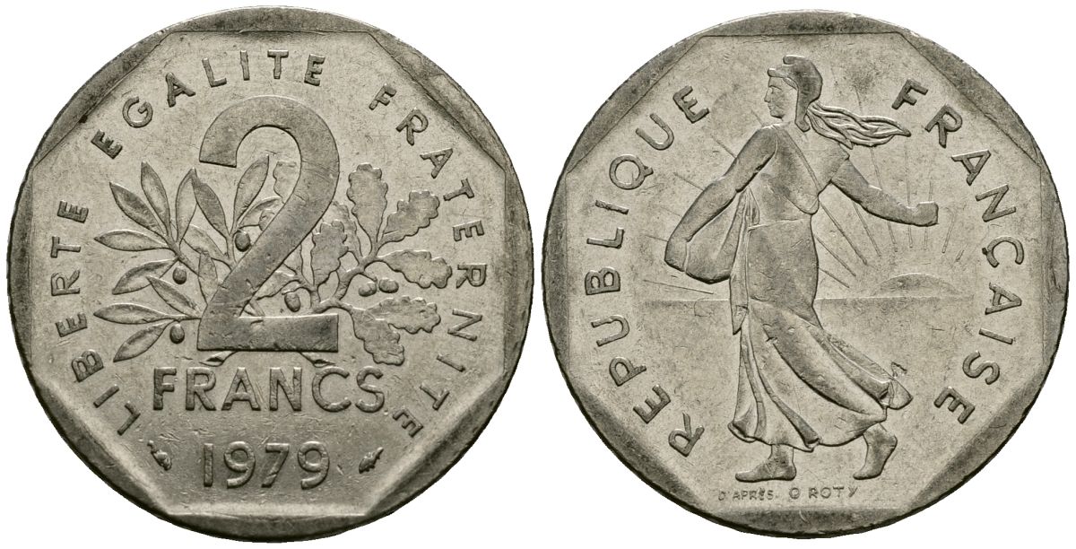 Франция 2 франка 1979 сеятель KM 942.1 никель 4120-416