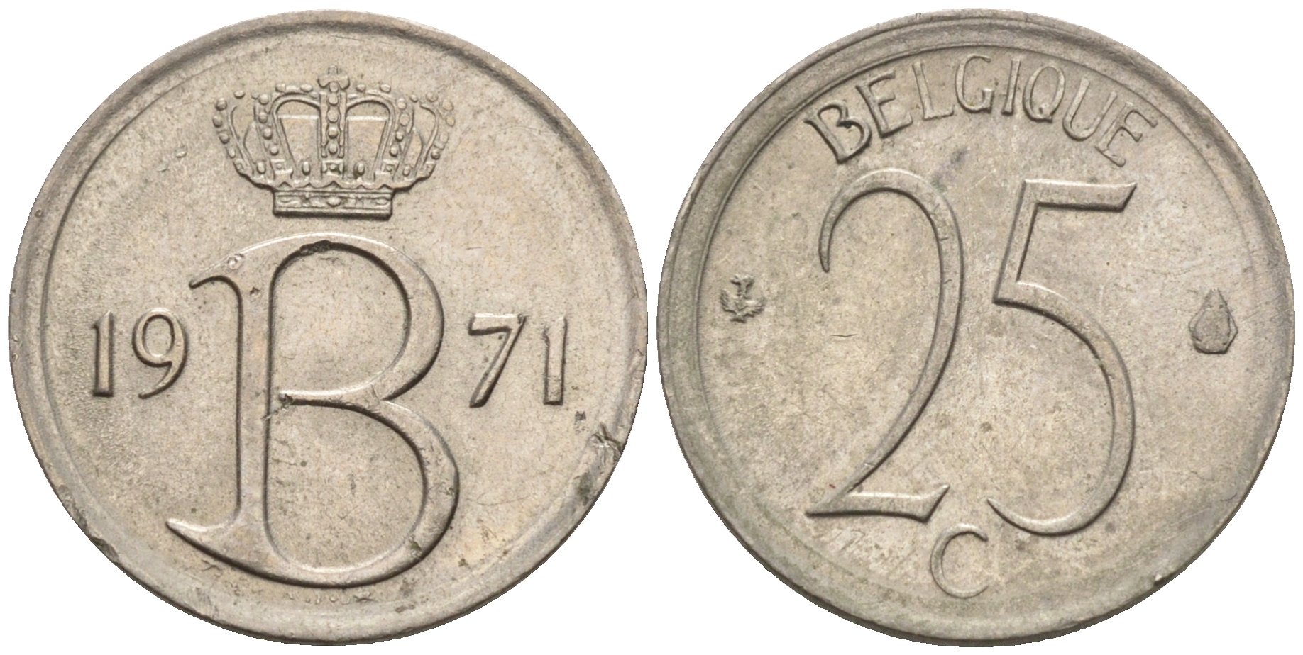 Бельгия 25 сантимов 1971 BELGIQUE, монетный тип KM 153.1 медно-никель 4594-557