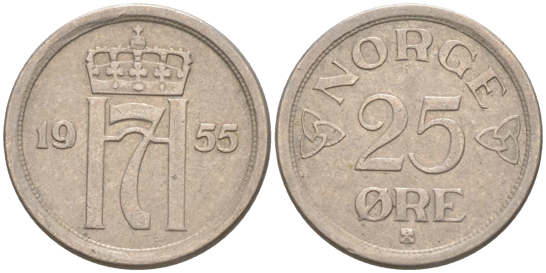 НОРВЕГИЯ 25 ЭРЕ 1955 KM 401 медно-никель 63-334