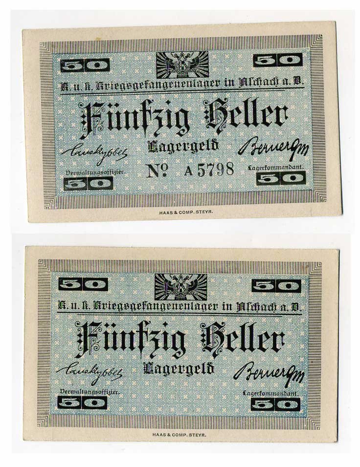 Австрия 50 геллеров ND Ашах-ан-дер-Донау, лагерь военнопленных C-1315 бумага UNC (пресс) 000-00-00