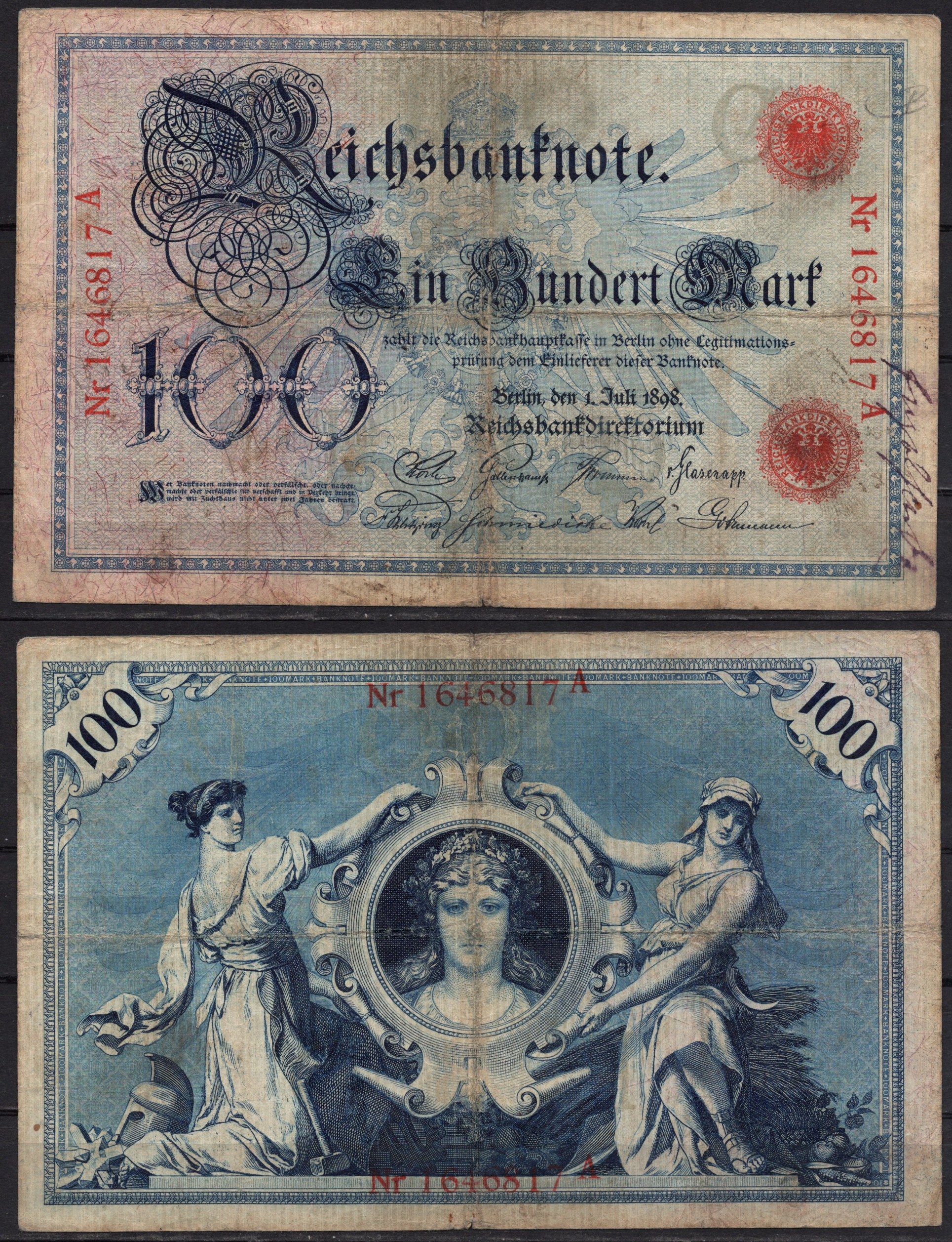 Германия 100 марок 1898 Pick 20 бумага 2192-67-1-1