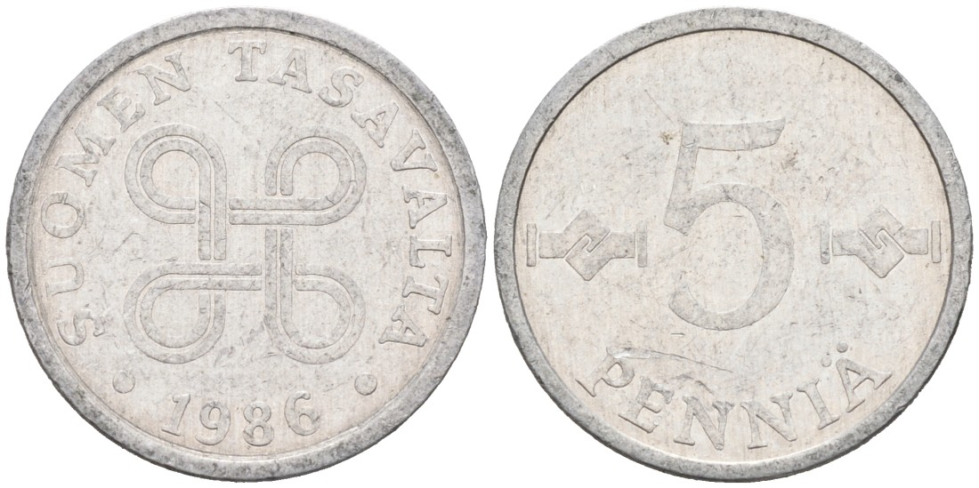ФИНЛЯНДИЯ 5 ПЕННИ 1986 KM 45а алюминий 192-1231