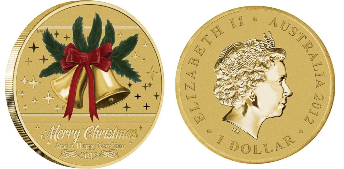 Австралия 1 доллар 2012 счастливого Рождества и Нового года, колокольчики, цветная эмаль KM 2008 алюминиевая бронза UNC M40-08