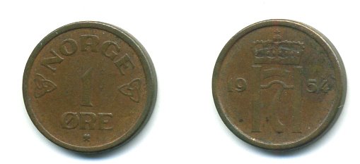 НОРВЕГИЯ 1 ЭРЕ 1954 KM 398 бронза 04-1034