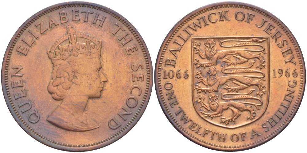 Джерси 1/12 шиллинга 1966 900 лет Нормандскому завоеванию KM 26 бронза 4521-226