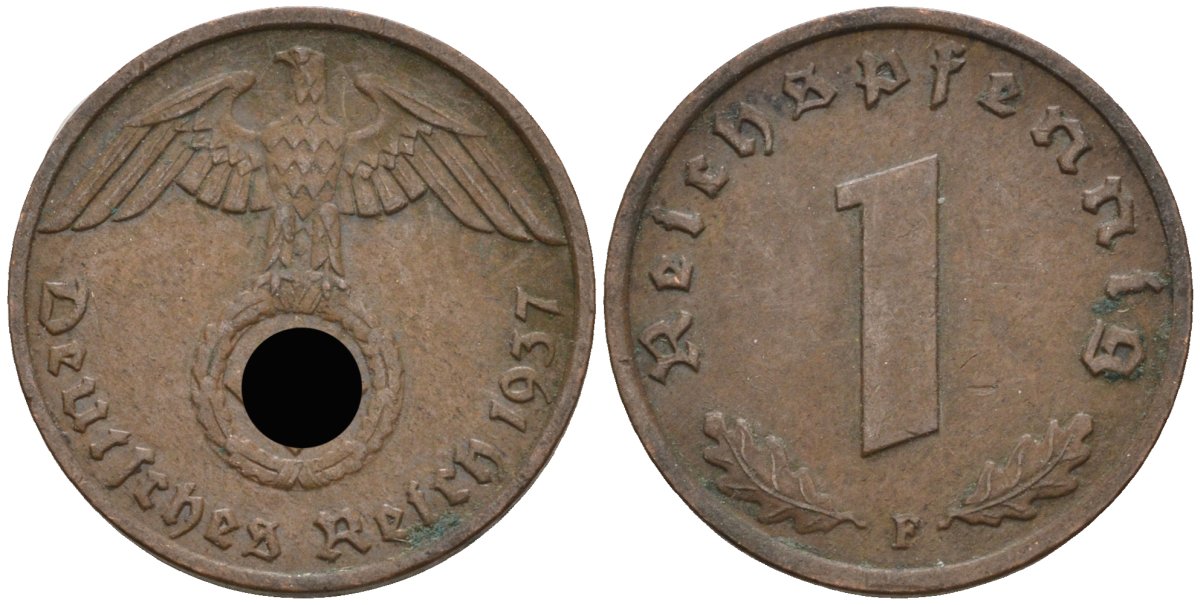 Германия 1 рейхспфенниг 1937 F KM 89, J 361 бронза 4136-1158
