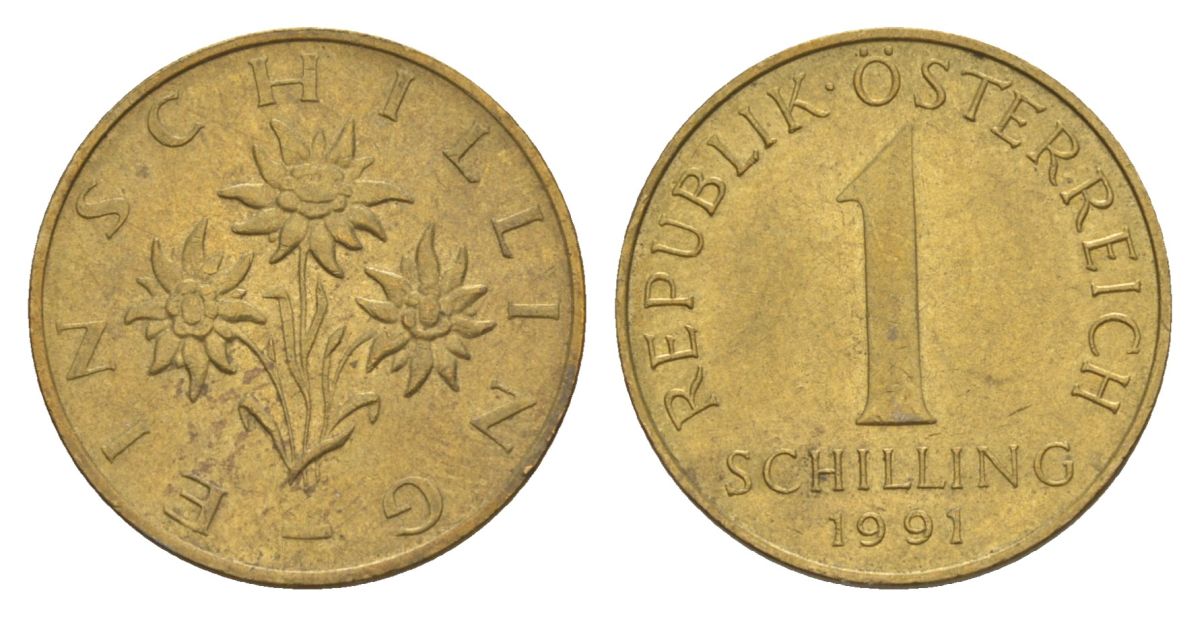 Австрия 1 шиллинг 1991 KM 2886 алюминиевая бронза 4633-937