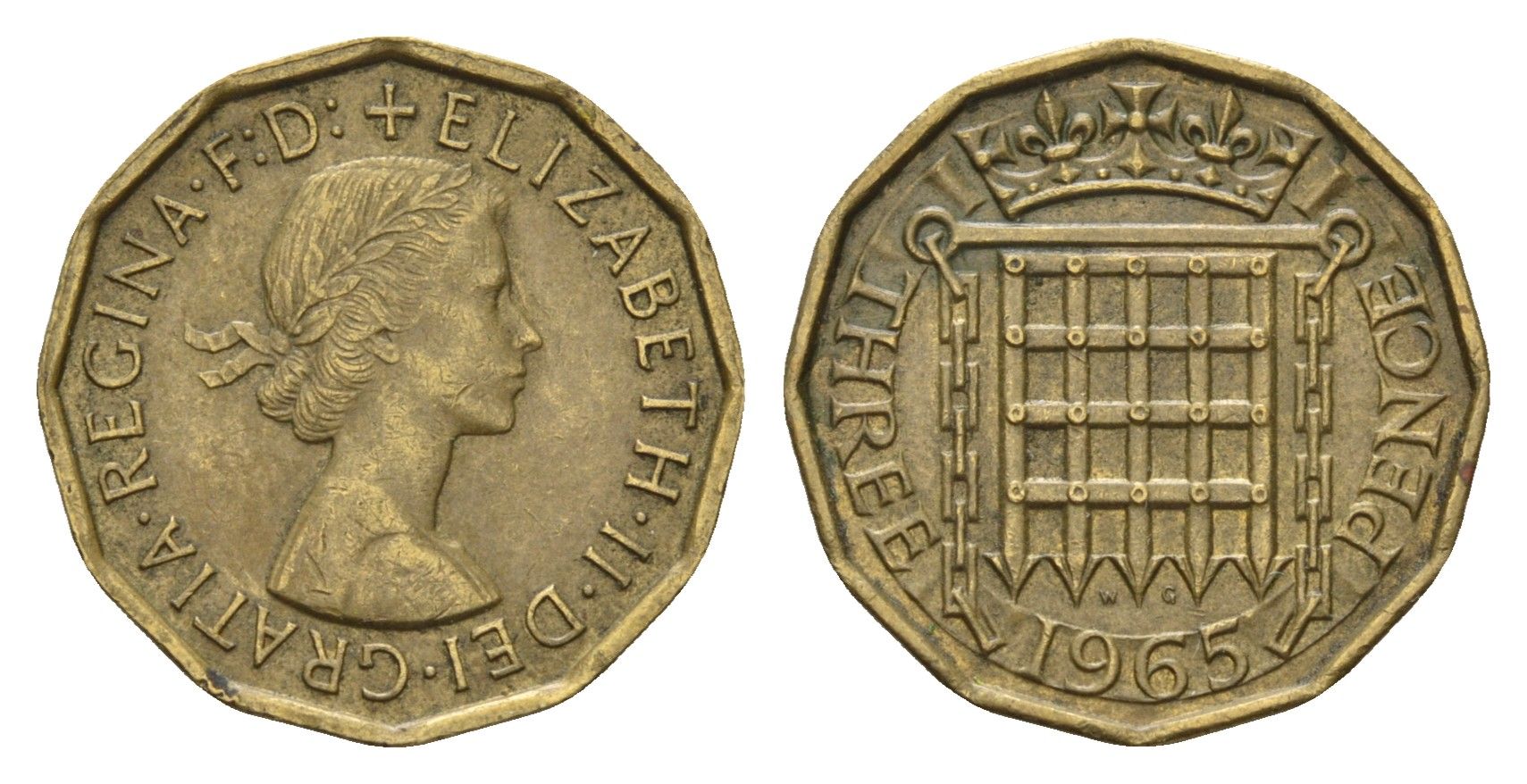 Великобритания 3 пенса 1965 Елизавета II (1952-2022) KM 900, Spink 4153 никель латунь 68-412