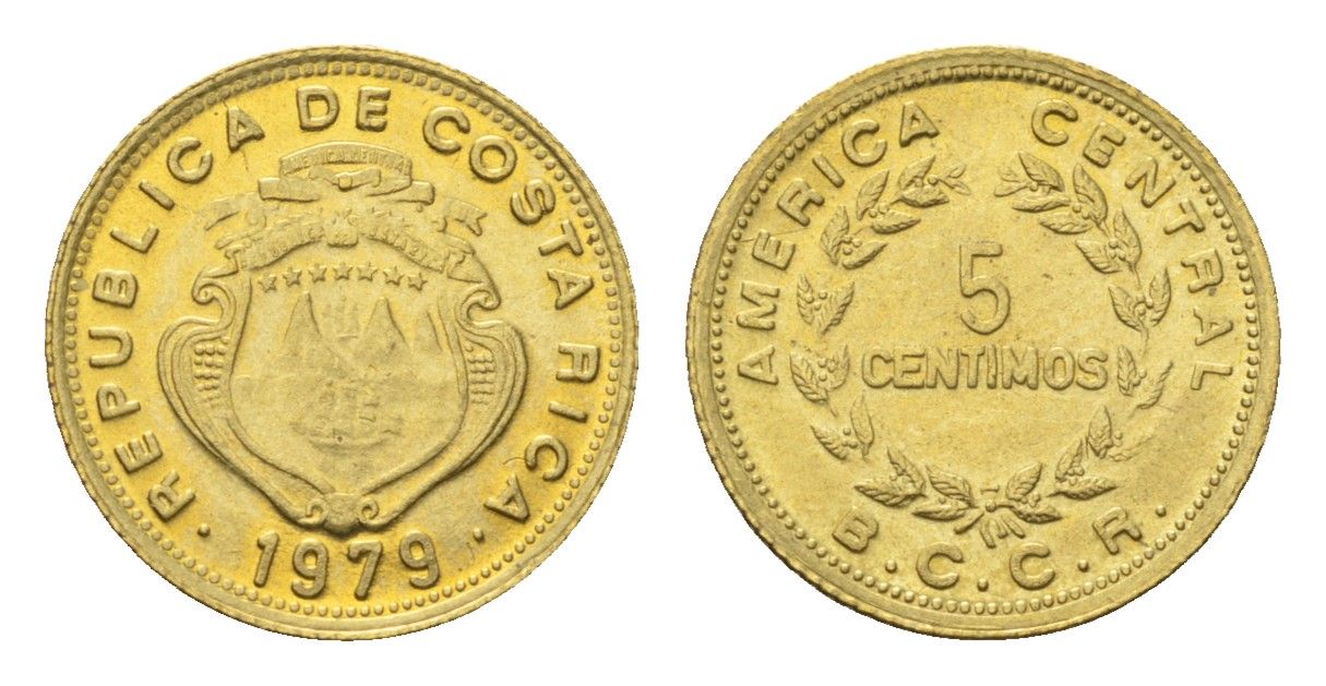 Коста-Рика 5 сентимо 1979 год-тип KM 184.3a латунь UNC 4697-241