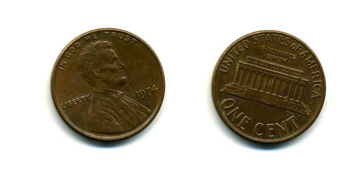США 1 ЦЕНТ 1974 ЛИНКОЛЬН KM 201 медь цинк 26-523