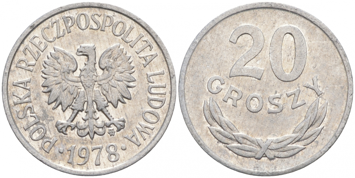 ПОЛЬША 20 ГРОШЕЙ 1978 MW KM А47 алюминий 4516-541