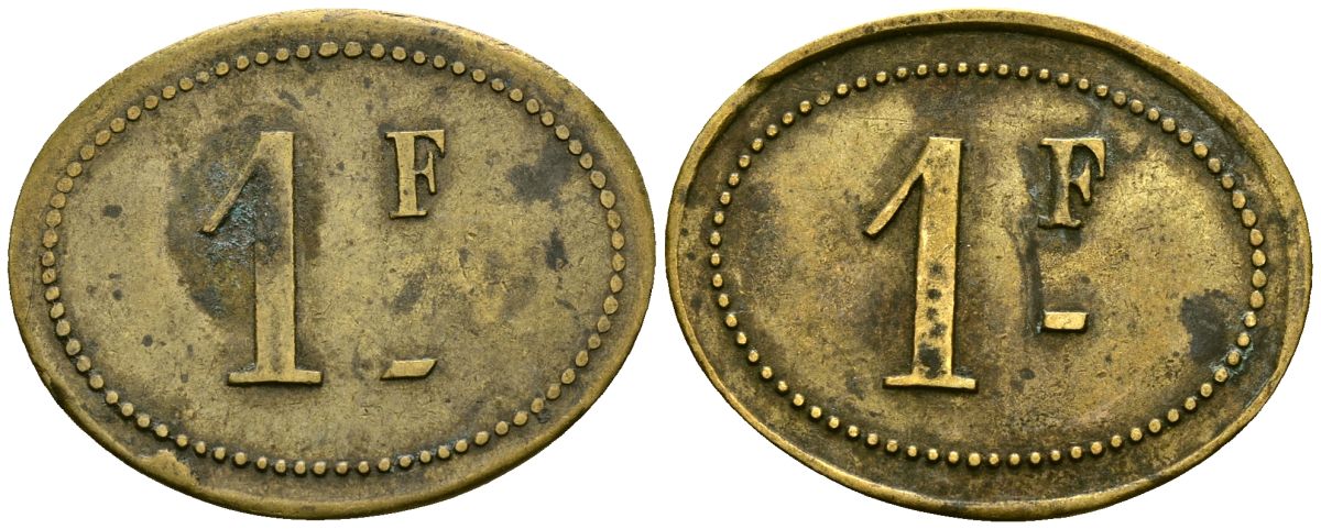Франция 1 франк XIX-XX век ресторанный жетон латунь 4166-726