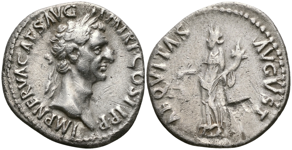 Римская Империя денарий 96 Нерва AEQVITAS AVGVST Эквитата, персонификация Равенства Рим Good Very fine RIC 1 серебро 1073-10-85