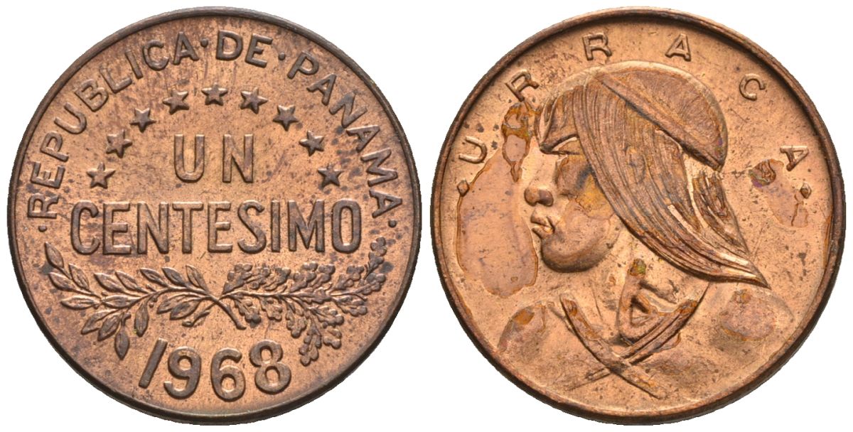 Панама 1 сентесимо 1968  KM 22 бронза  aUNC  4609-842