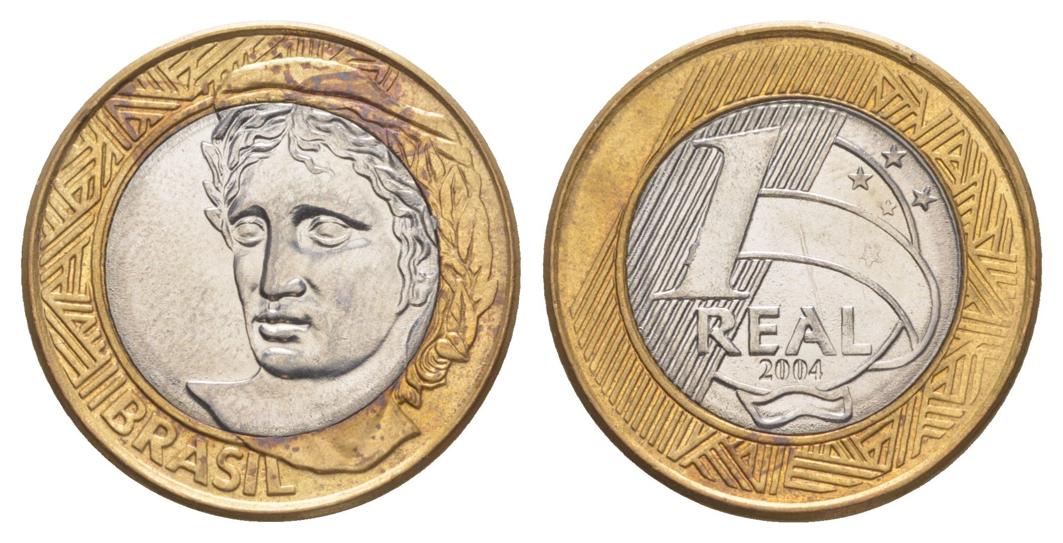 Бразилия 1 реал 2004 KM 652a биметалл UNC 4642-1256