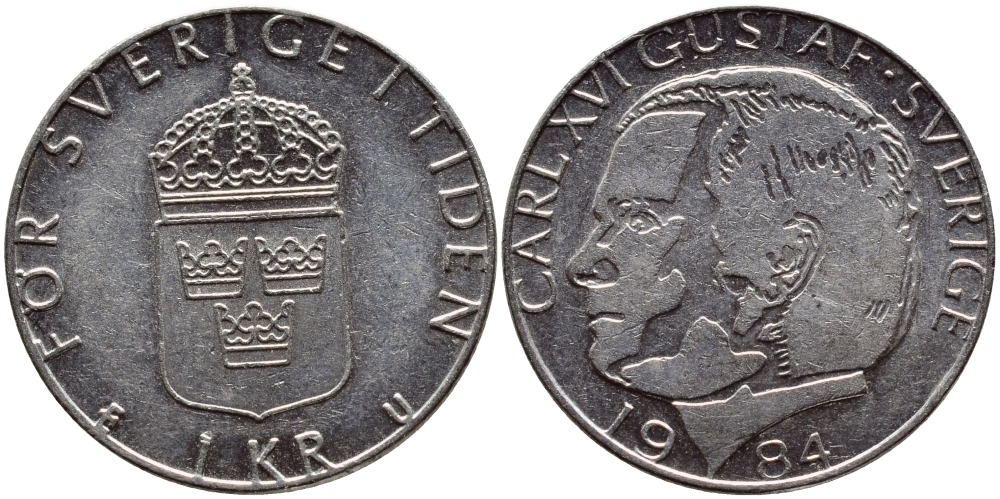 Швеция 1 крона 1984 Карл XVI Густав (1973- ) KM 852a медно-никель 4397-1151