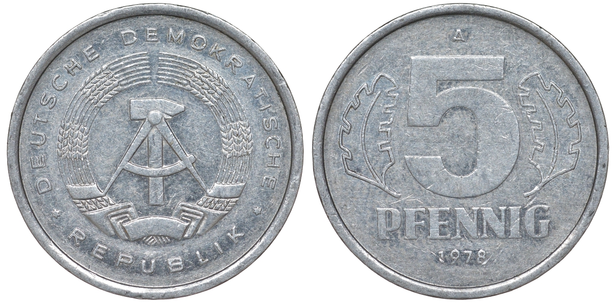 ГДР 5 ПФЕННИГОВ 1978 А алюминий 62-343
