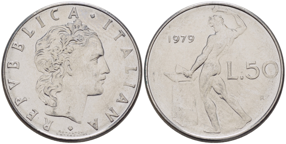 ИТАЛИЯ 50 ЛИР 1979 R, КУЗНЕЦ KM 95.1 сталь 67-647