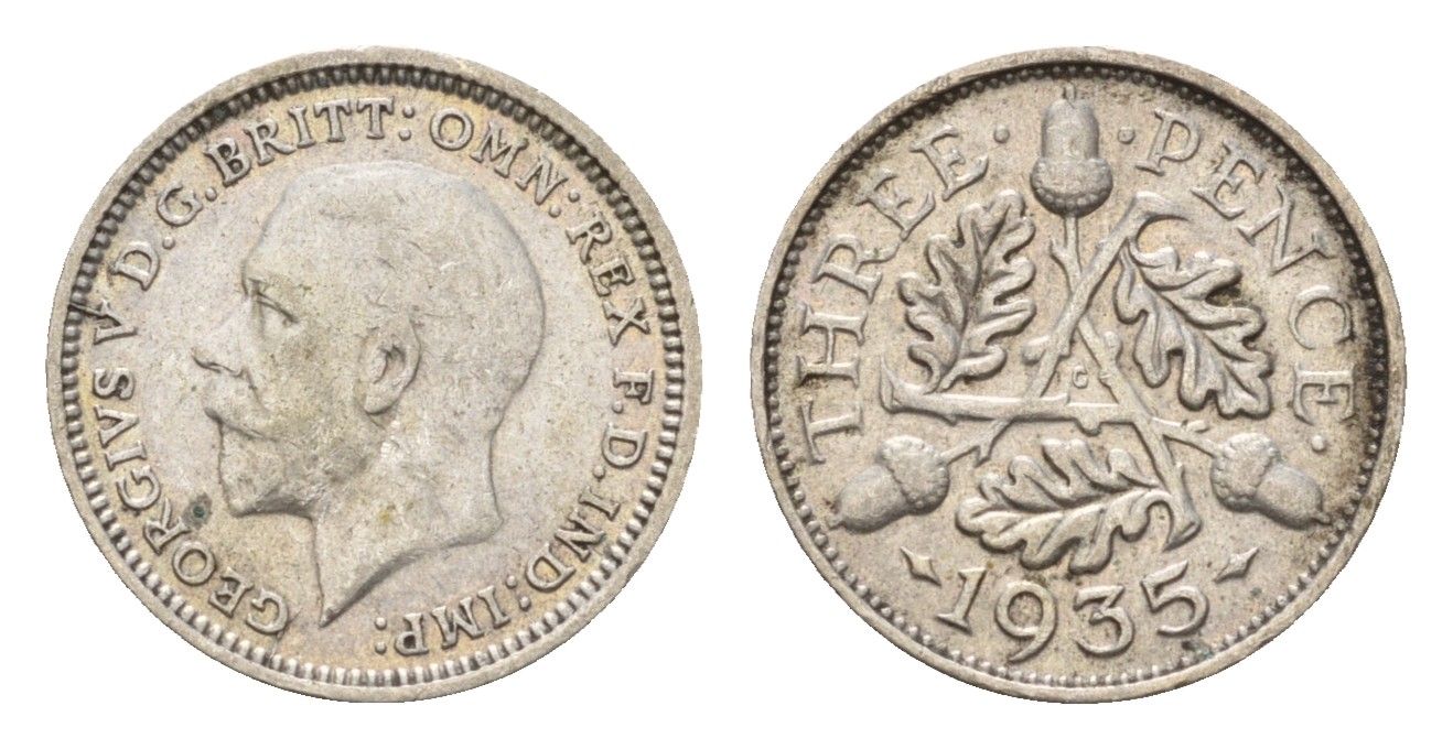 Великобритания 3 пенса 1935 Георг V (1910-1936) KM 831, Spink 4042 серебро 4669-358