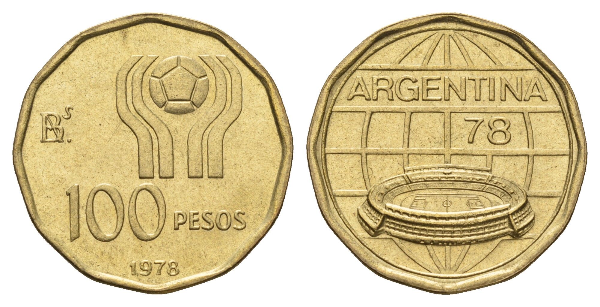 Аргентина 100 песо 1978 Чемпионат мира по футболу, Аргентина 1978 KM 77 алюминиевая бронза UNC 202-925