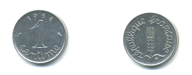 ФРАНЦИЯ 1 САНТИМ 1964 KM 928 хромированная сталь 84-1517