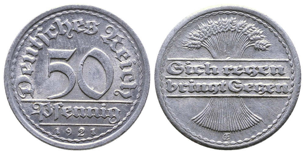 ГЕРМАНИЯ 50 ПФЕННИГОВ 1921 FC KM 27, J. 301 алюминий 4380-852