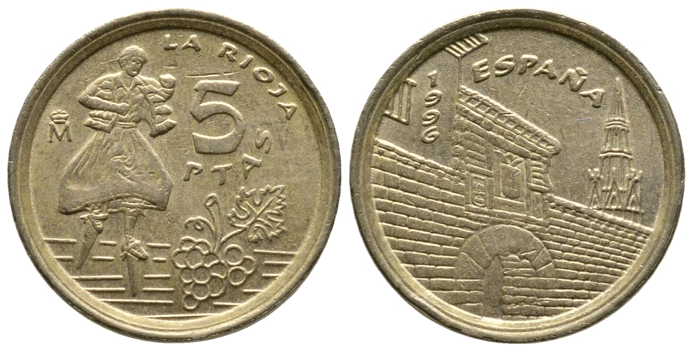 Испания 5 песет 1996 Хуан Карлос I (1975-2014), Риоха (La Rioja) KM 960 алюминиевая бронза 179-1012