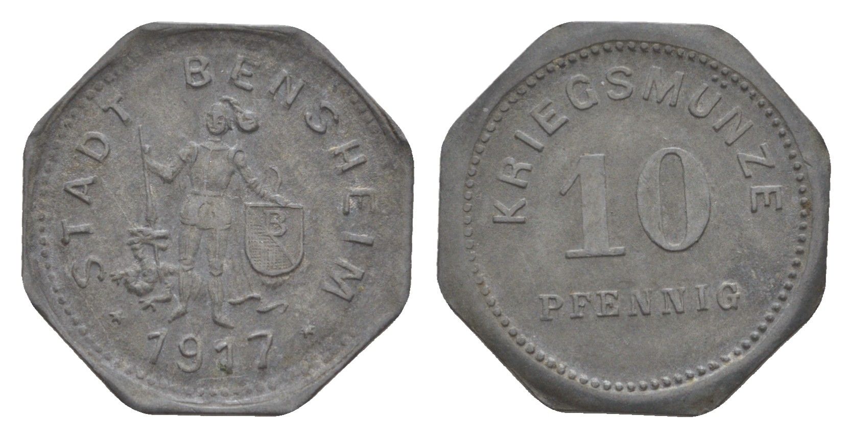 Бенсхайм 10 пфеннигов 1917 Funck 34.3, Men05 1739.4, Men18 2245.4 цинк 4636-1159