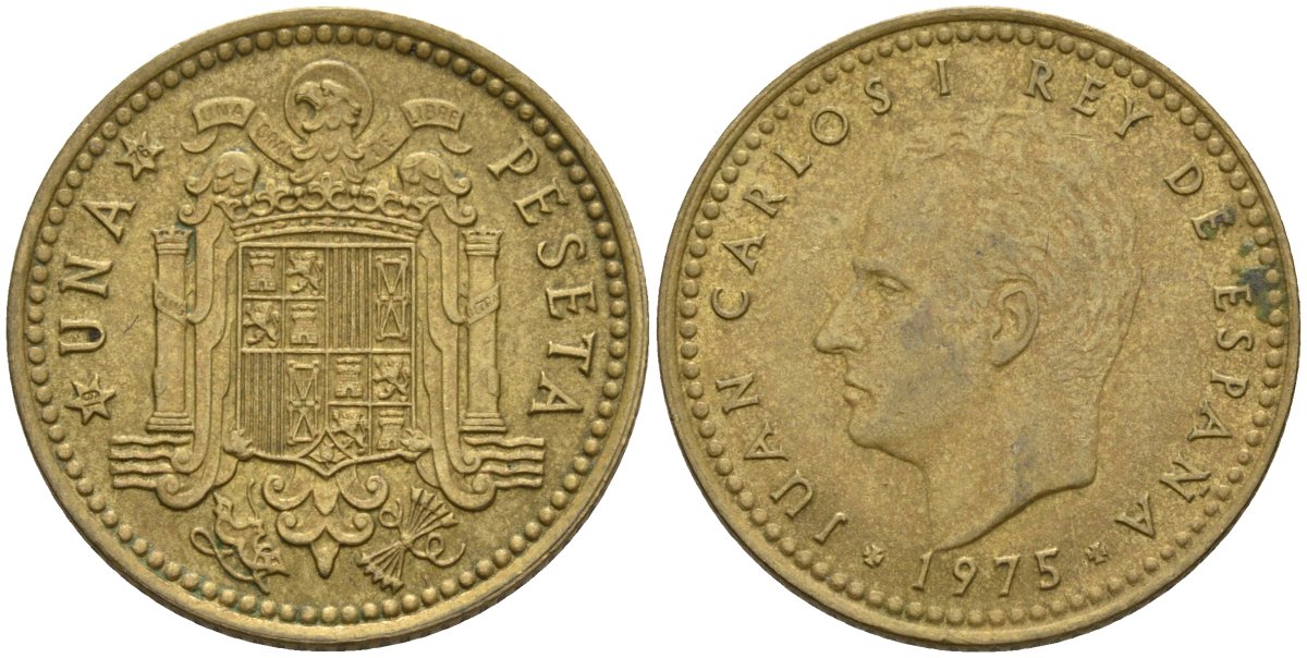 Испания 1 песета 1975 (76) Хуан Карлос I (1975-2014) KM 806 алюминиевая бронза 4604-152
