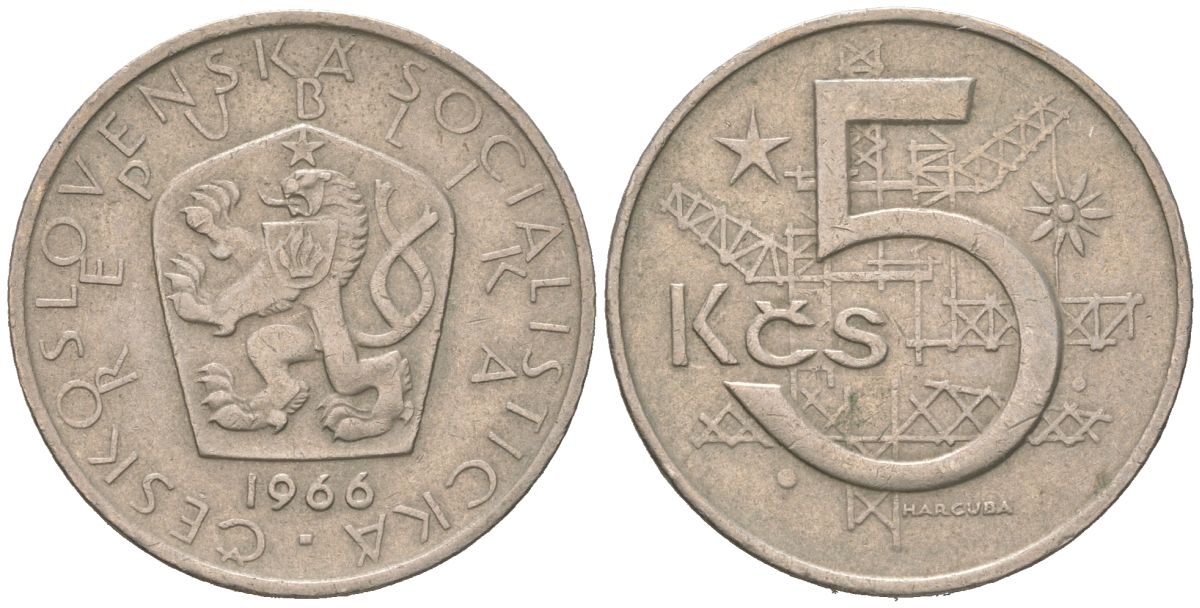 Чехословакия 5 крон 1966 KM 60 медно-никель 190-825