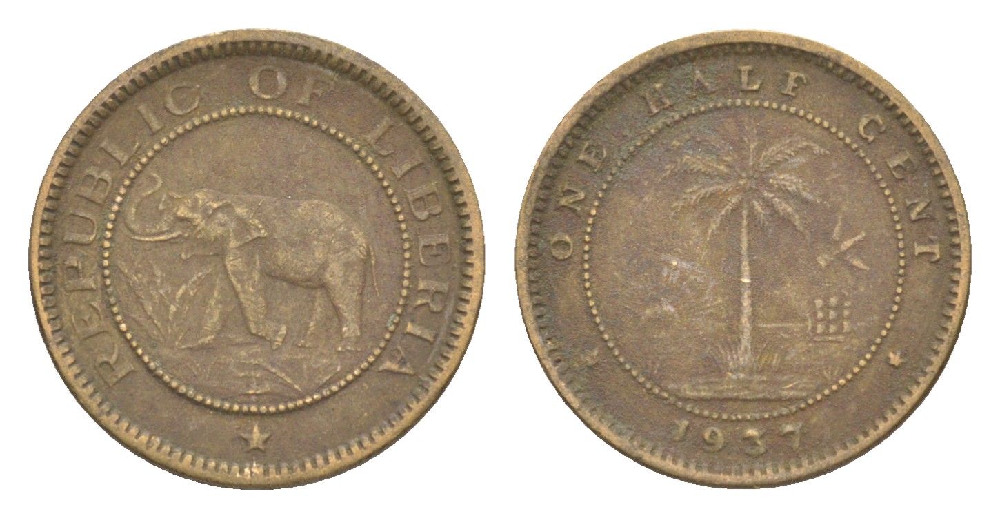Либерия 1/2 цента 1937 KM 10 латунь 4614-844