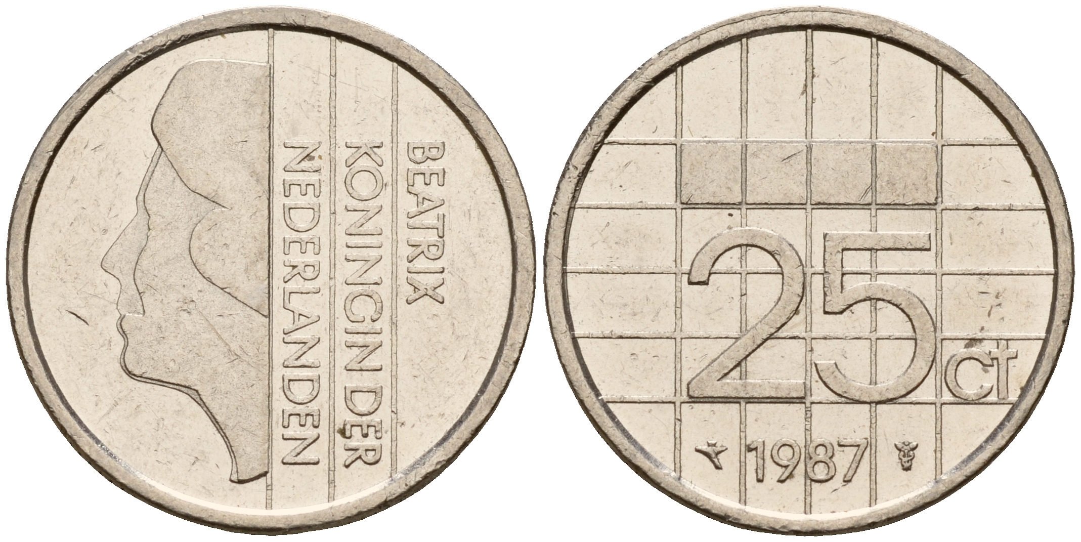 Нидерланды 25 центов 1987 Беатрикс (1980-2013) KM 204 никель    4598-438