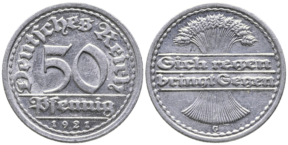 ГЕРМАНИЯ 50 ПФЕННИГОВ 1921 G KM 27, J. 301 алюминий 24-953