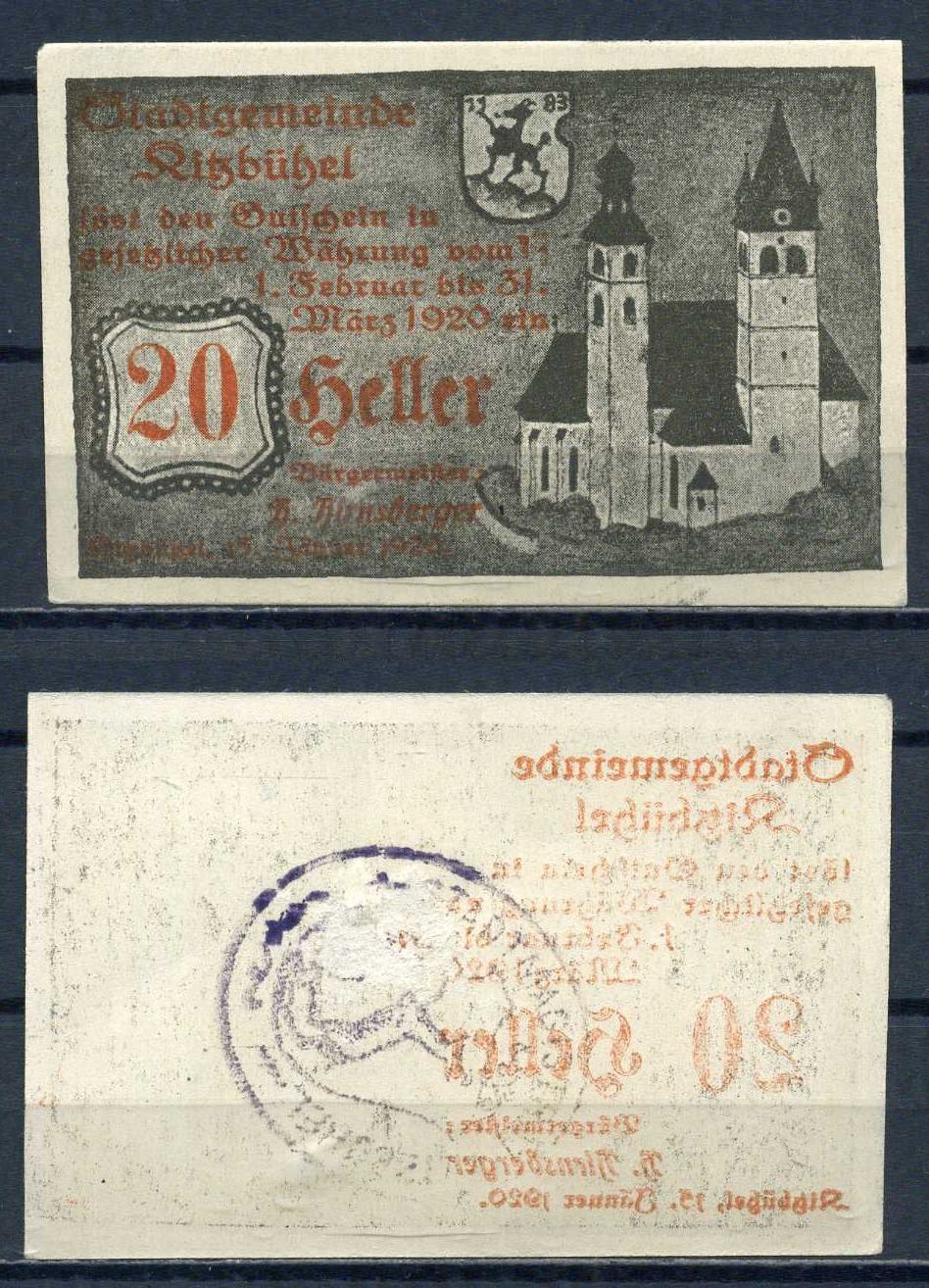 Кицбюэль (Австрия) 20 геллеров 1919 бумага aUNC 7556-16-2-2