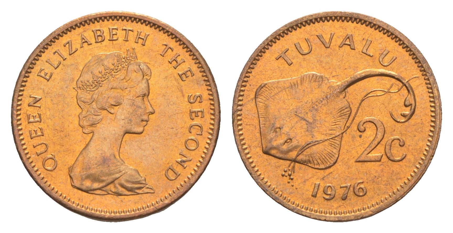 Тувалу 2 цента 1976 KM 2 бронза UNC 633-711