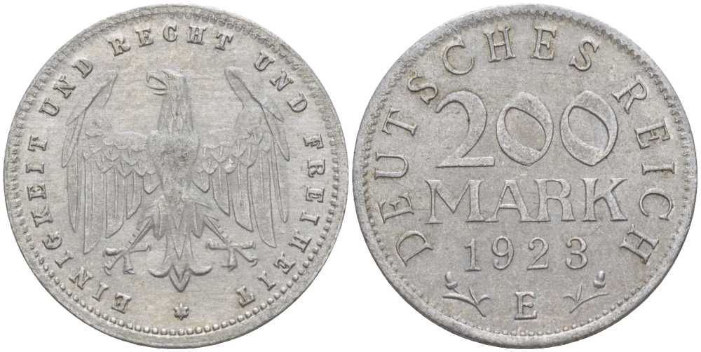 ГЕРМАНИЯ 200 МАРОК 1923 E KM 35, J. 304, Weege 22 алюминий 261-831