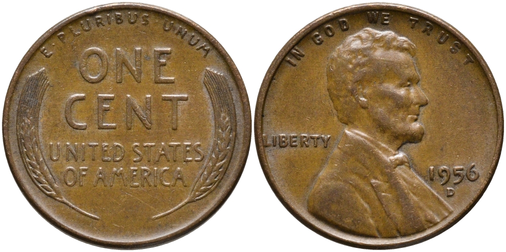 США 1 ЦЕНТ 1956 D ЛИНКОЛЬН KM A132 медь цинк 4392-642